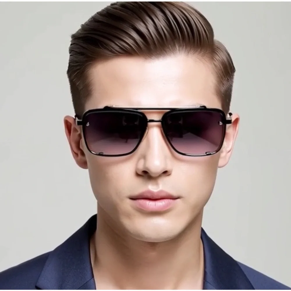 SunglassesDesign Gold Square Frame Men‎ Street Wear Beach Driving Lentes Gafas